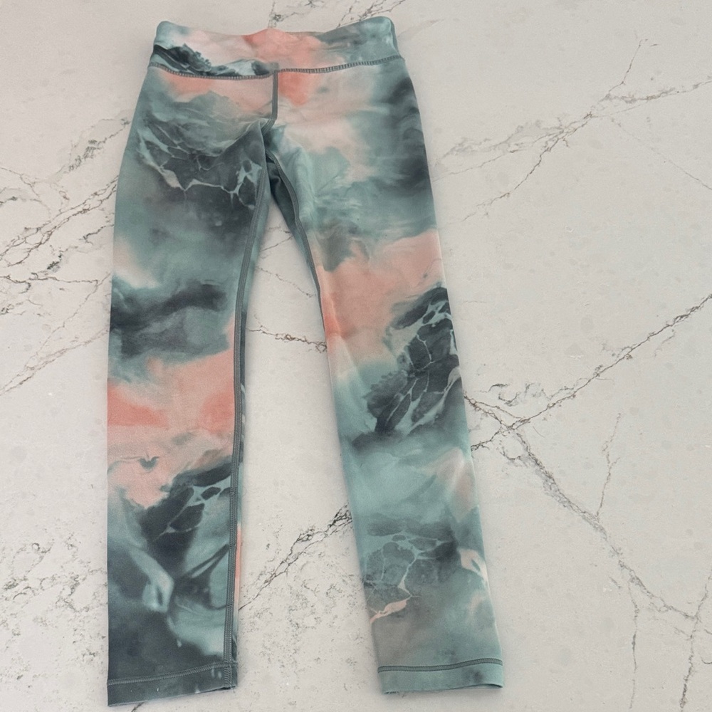 Athleta Girl Abstract salmon and  aqua Leggings